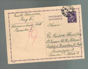 1944 Prague Germany to Bistritz Concentration Camp Postcard Cover Franz Hevelka