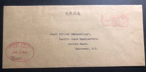 1945  Esquimalt Canada On His Majesty Service Meter Cancel cover To Vancouver