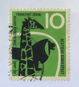 Germany 1958  Scott 784 used - 10pf, Frankfurt Zoo, Giraffe & Lion