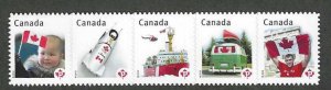 Canada #2503i MNH die cut strip of 5, Flag, Canadian pride, issued 2012