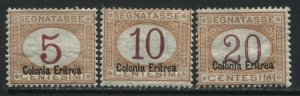 Eritrea 1920 5, 10, and 20 centesimi overprinted Postage Dues mint o.g. hinged 