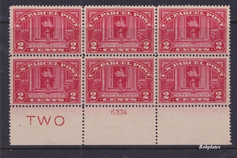 BOBPLATES #Q2 Parcel Post Plate Block of 6 Imprint TWO 6375 XF NH SCV=$230+