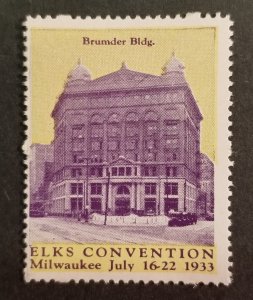 1933 ELKS CONVENTION Milwaukee Wisconsin Poster Cinderella Stamp MNH OG z1952
