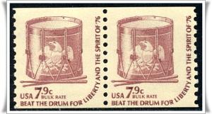 SC#1615 7.9¢ Drum Coil Pair: Shiny Gum (1976) MNH