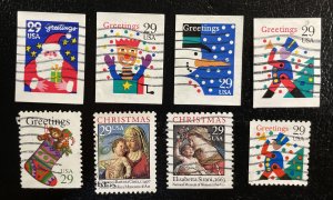 US #2789,2795,2799-2801,2871,2872 Used - Christmas and Greetings Issues