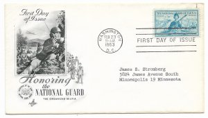 US 1017 (Me-3) 3c National Guard on FDC Artcraft Cachet ECV $7.50