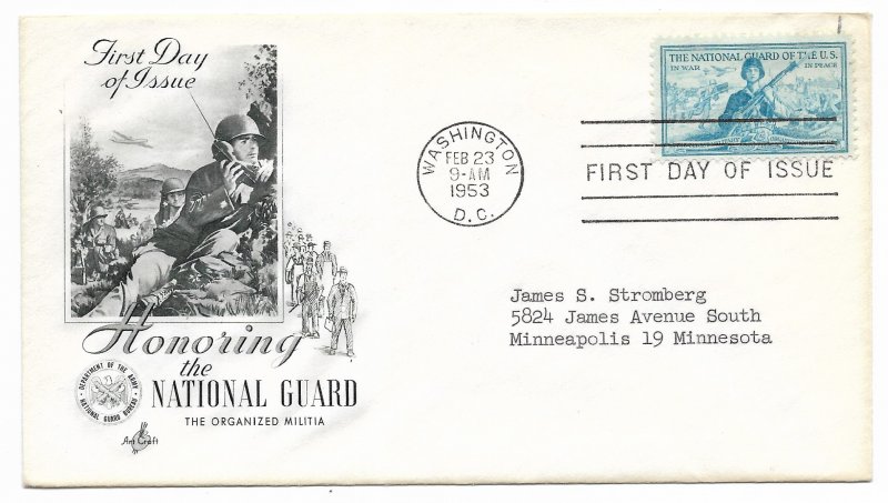 US 1017 (Me-3) 3c National Guard on FDC Artcraft Cachet ECV $7.50