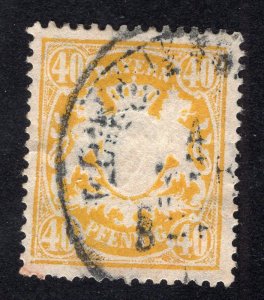 Bavaria 1900 40pf yellow, Scott 68 used, value = $1.10