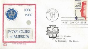 1960 FDC, #1163, 4c Boys' Clubs of America, Tri Color
