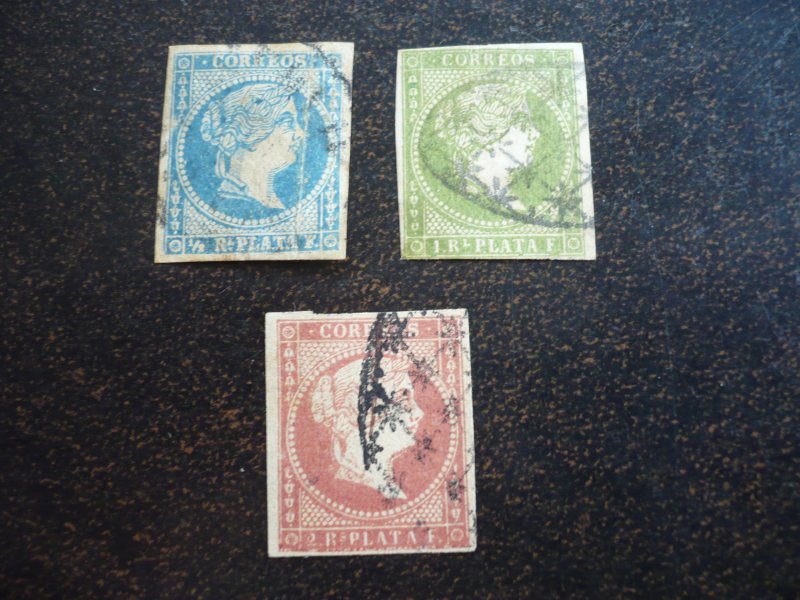 Stamps - Cuba - Scott# 12,13a,14 - Used - Imperf