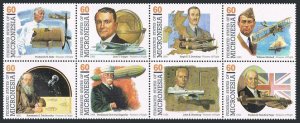 Micronesia 233 block, MNH. Mi 440-447. Pioneers of Flight, 1995. Hugh Dowding,