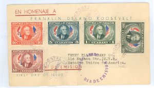 Paraguay C184-C188 1950 FDR, Reg. FDC to NY Stamp Dealer