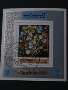 MANAMA-1970 CHRISTMAS-FLOWERS-BY JAN BRUEGEL-PAINTING-CTO IMPERF-S/S VF