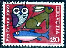 Owl, Rabbit & Fish, Protection of Animals, Switzerland SC#372 used