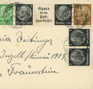 Munich to Frauenstein Se-Tenant Postage Cover 1944 WWII Deutsches Reich #W79