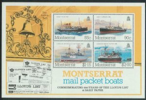 78440 - MONTSERRAT - STAMP:  Boats Ships  S/S  MNH - Overprinted SPECIMEN