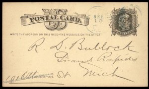 USA 1870s ALLEYTON Michigan R7 Blue Cancel Postal Card Cover 96312