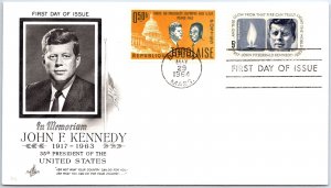 US FIRST DAY COVER IN MEMORIAM OF JOHN F. KENNEDY DUAL FRANKING W/ TOGO 1964