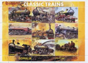 Somalia 2002 MNH Classic Trains Steam Engines 9v M/S Railways Rail Stamps