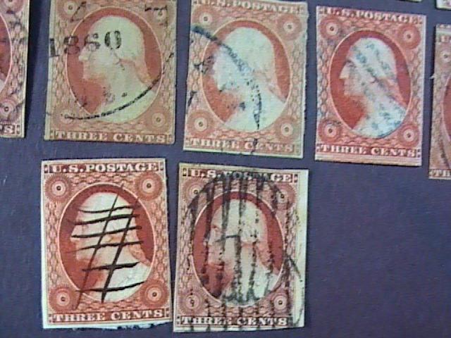 U.S.# 10-11 X 42 pieces-USED-MANY SHADES & CANCELS--WASHINGTON--1851-55