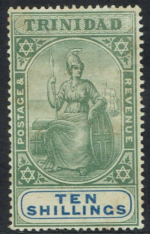 TRINIDAD 1896 BRITANNIA 10/- WMK CROWN CA  