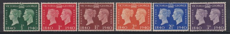 252-57 1940 Centenary of the Postage Stamp MNH