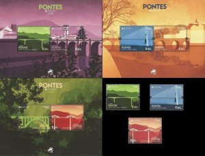 Portugal 2018 Europa CEPT Bridges Full set of 3 stamps and 3 blocks MNH