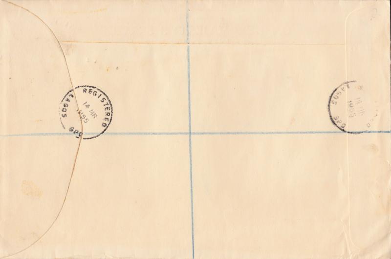 Nigeria 1955 QEII Large Registered Official OHMS Cover Lagos to London VF