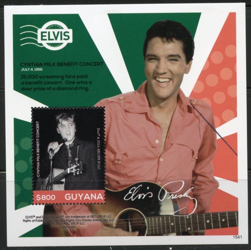 GUYANA  2016 ELVIS PRESLEY CYNTHIA MILK CONCERT   SOUVENIR SHEET  MINT NH 