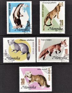 Mongolia Scott 398-402 F to VF CTO. Great topicals.  FREE...