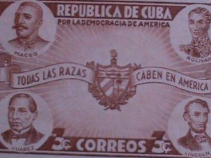 ​CUBA 1942 SC#369-MACEO,BOLIVAR,JUAREZ,LINCOLN-SPRIT OF DEMOCRACY - MNH-OG-VF