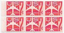 US #C60a Booklet pane of 6.  MNH.  Jet - Red