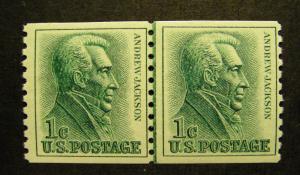 Scott 1225, 1c Jackson, Line Pair, MNH Beauty, no tag