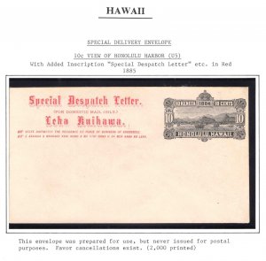 MOMEN: US STAMPS HAWAII #UE1 SPECIAL DELIVERY UNUSED POSTCARD LOT #79027