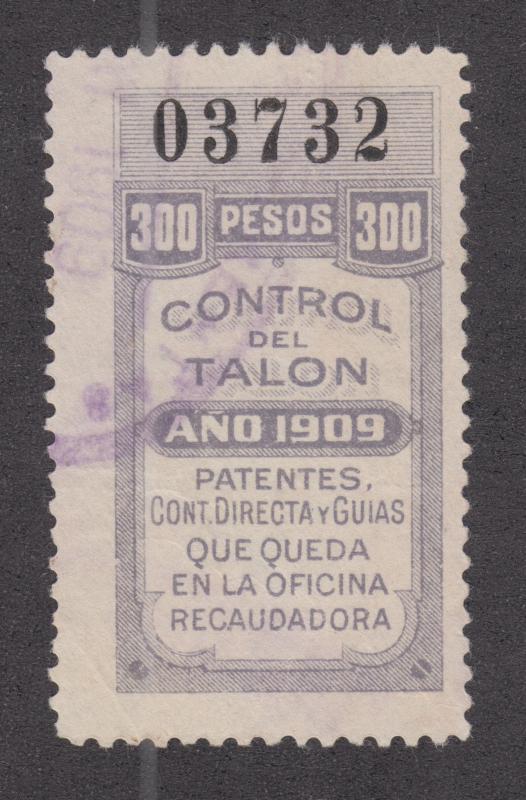 Argentina, Santa Fé, Forbin 318A used 1909 300p General Tax Fiscal, Talon half