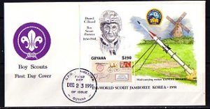 Guyana, Scott cat. 2507. Korea Scout Jamboree s/sheet. First day cover. ^