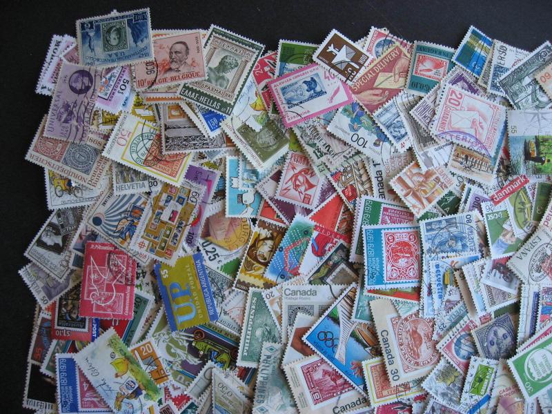 Topical hoard breakup 500 Postal or stamp on stamp. Duplicates, mixed condition.