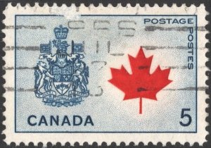 Canada SC#429A 5¢ Maple Leaf and Arms of Canada (1966) Used