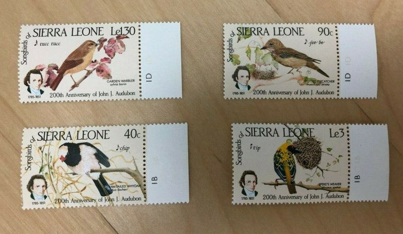 Sierra Leone 1985 - John Audubon Birds - Set Of 4 Stamps Scott #671-4 - MNH