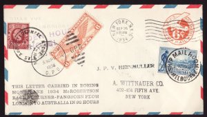 1934 Boeing Monoplane race England-Australia by Turner-Pangborn - Rare cover