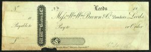 London Agents Brown Janson Cheque printed by Perkins Bacon and Co