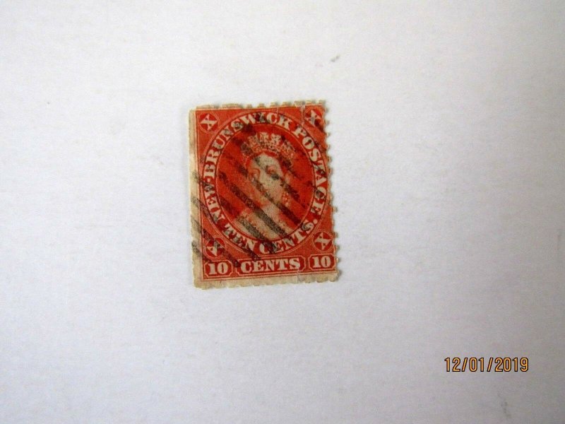 New Brunswick #9, Queen Victoria, U/G, 10 cent, Space Filler-thin spot,1860