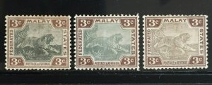 Malaya 1900-01 Federated Malay States FMS Tiger 3V Varieties MH CA SG#16 M1790