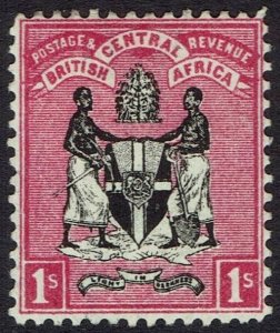 BRITISH CENTRAL AFRICA 1896 ARMS 1/- WMK CROWN CA