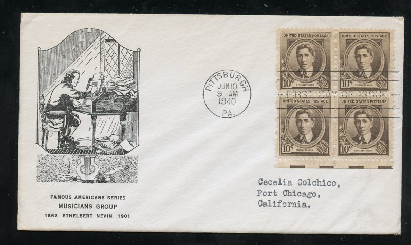 US 883 M=12A Ethelbert Nevin Famous American Davenport cachet FDC ADDR 