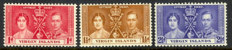 BRITISH VIRGIN ISLANDS 1937 KGVI CORONATION Set Sc 73-75 MH