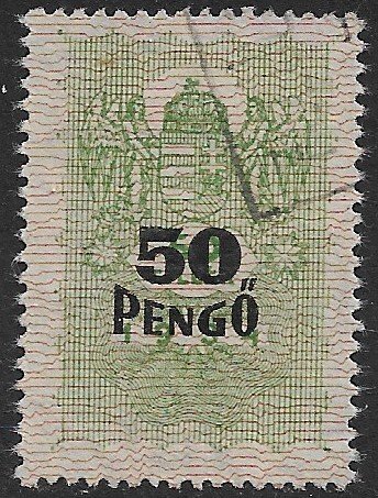 HUNGARY 1945-46 50p on 50f Surcharged Arms General Duty Revenue BFT.472 VFU