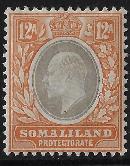 Somaliland Protectorate 1904 KEVII,    12 A . SG40/Sc35. Grey black & oran (a634