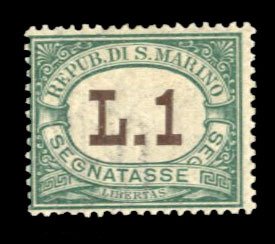 San Marino #J15 Cat$20, 1924 1L green and brown, hinged