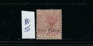 TURKS IS. SCOTT #55 1889 1P ON 2 1/2 (RED BROWN)- MINT NO GUM